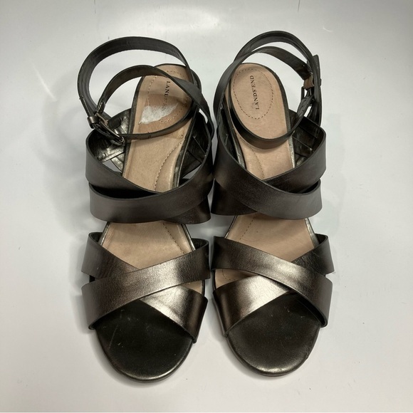 Lands End silver leather Strappy Sandals size 9.5 - Picture 1 of 6